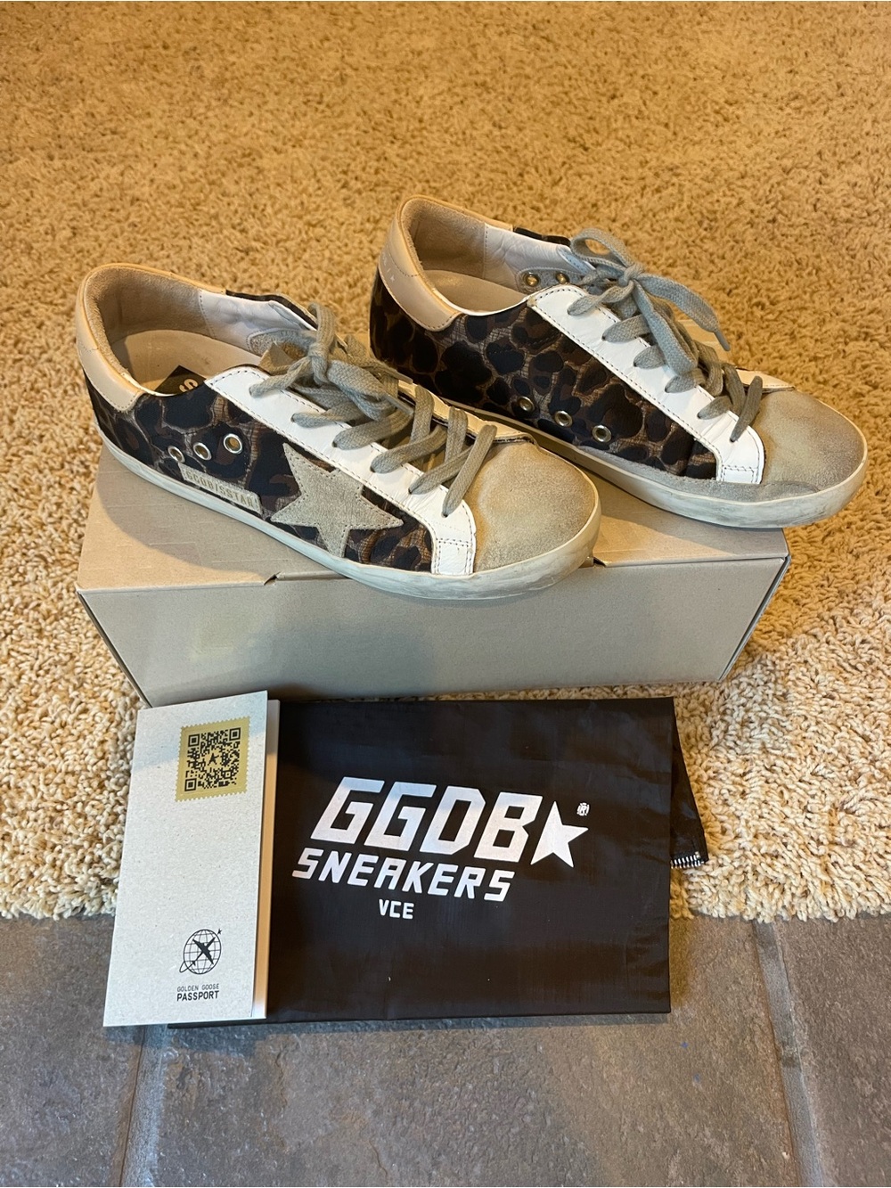Golden Goose Leopard Print Low-Top Sneakers with White Star